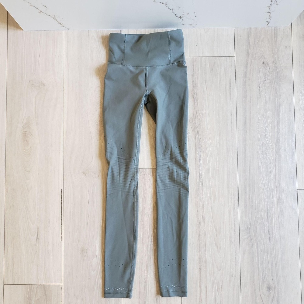 Lululemon Legging Womens 2 Green In Focus Run Compression Perforated Pant W5CU9S